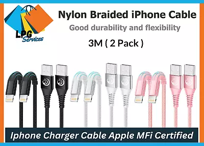 Lightning Cable 3M 2Pack Extra Long IPhone Charger Cable Apple MFi Certified IP • $22.35