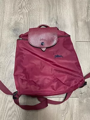 Longchamp Sac A Dos Le Pliage Modele Depose Maroon Leather Backpack Bag • $45