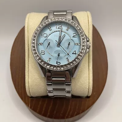 Fossil Riley Women 18mm Watch Blue Dial Rhinestone Silver Tone WR - Runs • $29.99