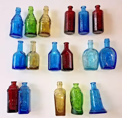 17 Vintage WHEATON Glass Bottles ~ Miniature Colored Bottles - 3  Tall • $39.95