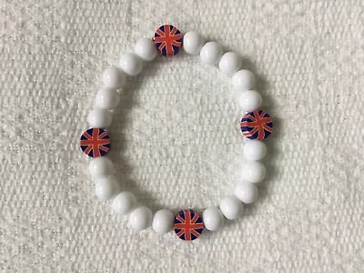 £2 • Buy Union Jack Red Round Clay White Acrylic Bead Bracelet  Ladies 7in 18cm