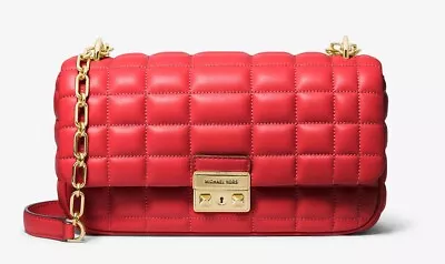 NWT MICHAEL KORS Tribeca Large Quilted Leather Shoulder Crossbody In Red $358 • $150