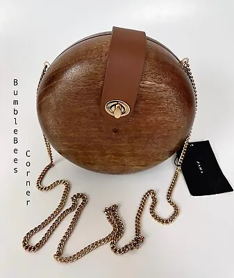 $69 • Buy ZARA Mini Shoulder Bag WOOD Clutch Box ROUND Chain Strap HandBag NWT 2614/004