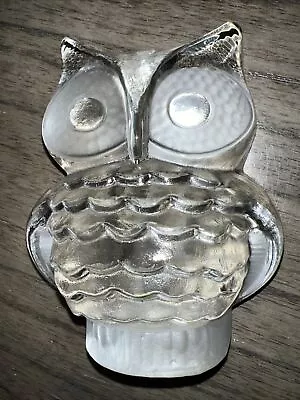 Vintage Viking Glass Clear Paperweight Owl Figurine Flat Back • $12.99