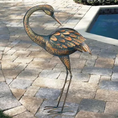 Copper Patina Crane Metal Garden Yard Art Lawn Bird Sculpture Heron Statue       • $59.90