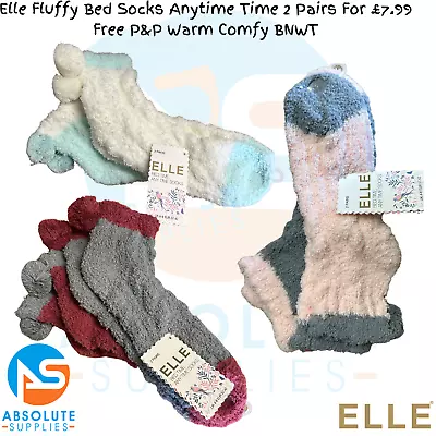 £7.99 • Buy Elle Fluffy Bed Socks Anytime Time 2 Pairs For £7.99 Free P&P Warm Comfy BNWT