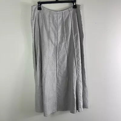 J Jill Linen Blend Pleated Maxi Skirt SZ 10 P Gray Metallic Thread Boho Phoebe • $31.99