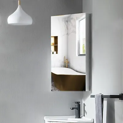 1 Door Mirror Bathroom Cabinet Corner Wall Mounted Storage Cupboard Shelf White • £39.99