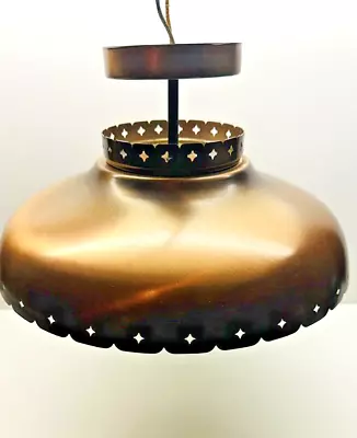 Vintage Round Saucer Copper Ceiling Light Fixture With Round Glass Shade 14  • $125