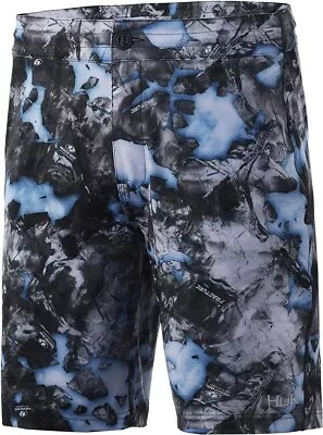 NEW Men's Huk Pursuit Mossy Oak Fracture Board Shorts Gray Blue Size 32 • $29.99