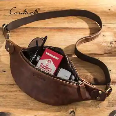 Contacts 4 Colors Men's Genuine Leather Fanny Pack Chest Bag Crossbody Waist Bag • $28.99