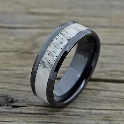 Deer Antler Ring Or Wedding Band Black Ceramic 8mm Size 8 To 15 Comfort Fit • $39