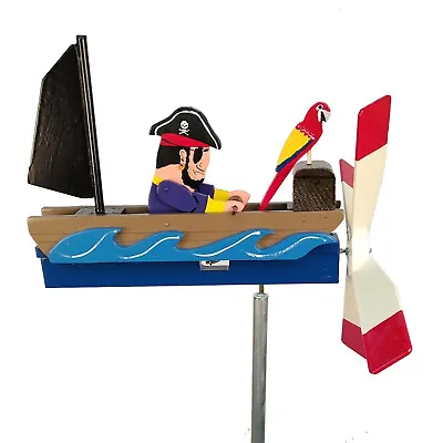 Pirate Ship Whirligig Pirate Parrot On Ship Wind Spinner Handmade In USA • $117