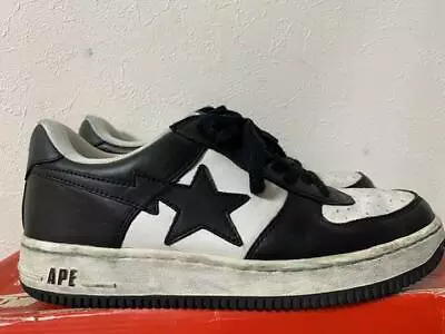 A BATHING APE Bapesta Sneaker Shoes White/Black Low US9 Used From Japan • $710.56