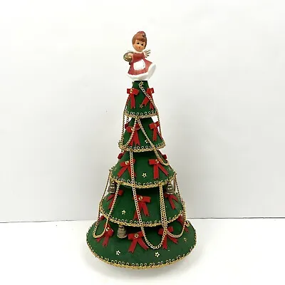 Vtg  MUSICAL ROTATING CHRISTMAS Tree Ornament Sequin Bead Flocked Franks 12” • $88