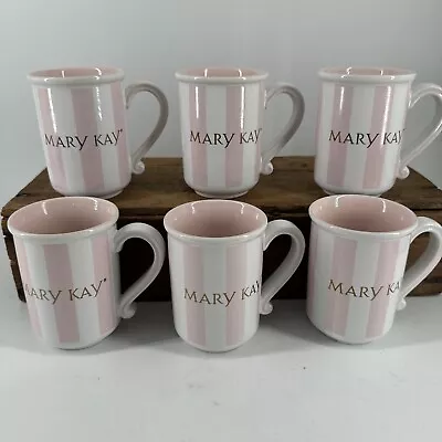 6 MARY KAY Coffee Mugs Cups Pink & White Stripe Gold Letters W/BONUS Coffee Mug • $26.97