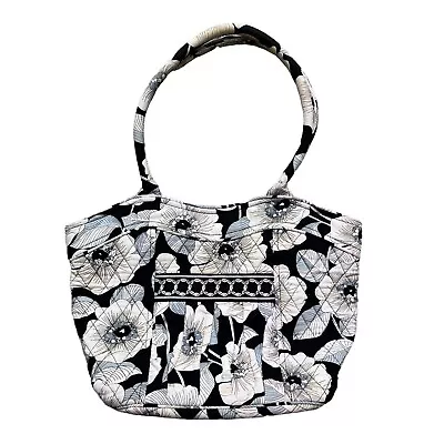 Vera Bradley Camellia Sweetheart Tote SHOULDER Bag Purse Black White Floral  • $24.99