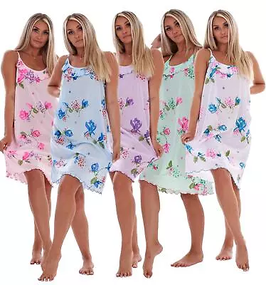 Ladies Cotton Floral Nightdress Strappy Summer Short Night Lingerie • £9.99