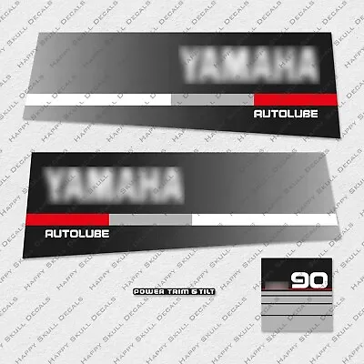 Yamaha 90 HP Autolube Two Stroke Outboard Engine Decals Sticker Set Reproduction • $76.64