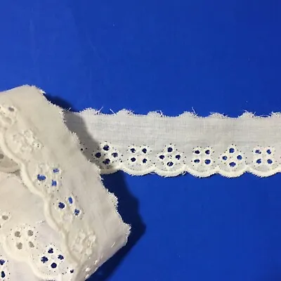 Eyelet Lace Trim Edging Vintage Embroidered Lace Trim  1  White 15 Yds  W357 • $12.95