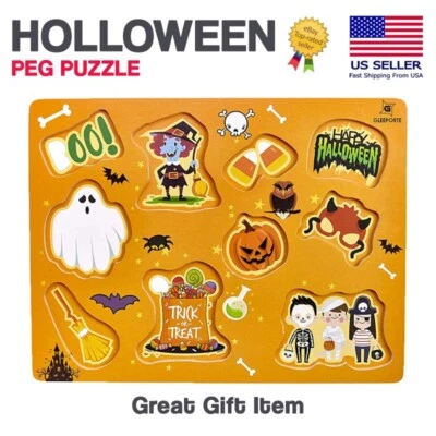 $6.99 • Buy Halloween Wooden Peg Puzzle, Holiday Theme