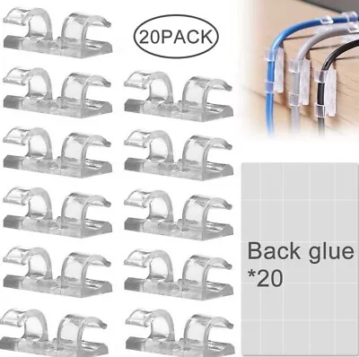 Cable Clips 20pcs Clear Cord Self-Adhesive Wire Clamp Wall Tidy Holder Organizer • £3.59