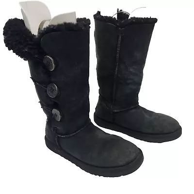 Ugg Australia Boots Bailey Button Boots Black Women's 8 Sherpa Lined F10011H • $24.99