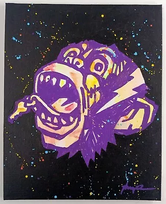 Original Monkey Painting Abstract Thayer Art OOAK Chimp Purple Canvas Not APrint • $40