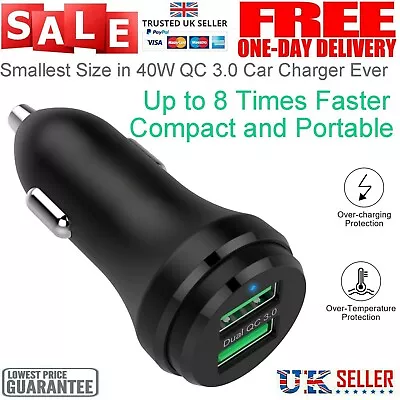 QC 3.0 Fast Car Charger USB Dual Socket Universal Charging Cars LED 12V-24V • £3.99