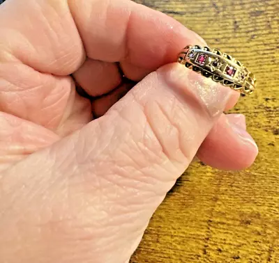 Antique Vintage Victorian English 15 Carat  Gold Ruby Diamond Ring Hallmarks Sz7 • $345
