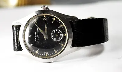 Vintage Croton Nivada Grenchen N14 C2511 Sportsman Black Dial 32mm Wristwatch • $199.99