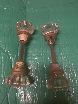 2- Vintage Brass And Glass Door Knob Matching Set No Chips Or Cracks • $49.95