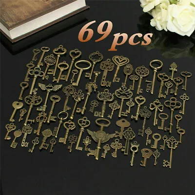$13.99 • Buy Set Of 69 Antique Old Look Ornate Skeleton Keys Lot Pendant Fancy Heart Wing NEW