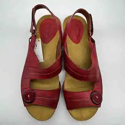 Sergio Tomani Leather Wedge Sandals Size EU41 (9.5-10US) Red Color • $42