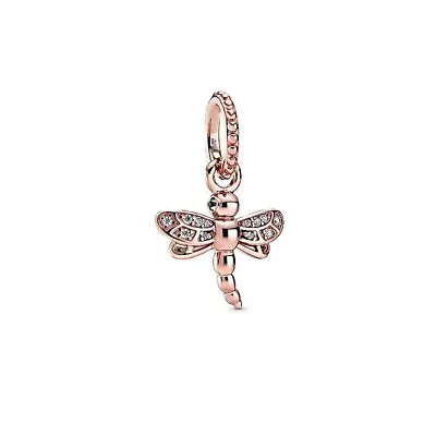 Authentic Pandora Rose Gold ALE R 388803C01 Sparkling Dragonfly Dangle Charm • $43.23