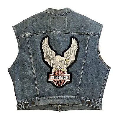 Levis Harley Davidson Denim Jean Vest Mens Size XL Patches Pins Distressed USA • $99.97