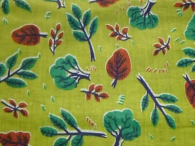 Vtg Mid Century MOD Botanic Cotton Fabric Trees Branches 36  X 2.33 Yds • $22.80
