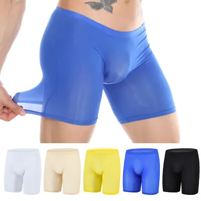 Men Trunks Underwear Boxer Briefs Ice Silk Seamless Sexy Shorts Long Underpants • $8.69