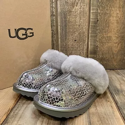 Ugg Cozy Ii Gel Hearts Slipper Slide Silver Wool Big Kids Us 5 Fits Women Us 7 • $59.85