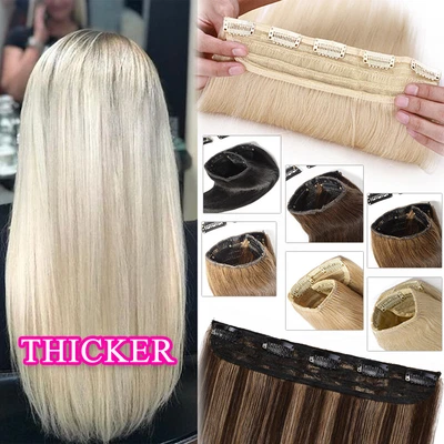 $10.17 • Buy 100% THICK One Piece Clip In Real Remy Human Hair Extensions Blonde Full Head US