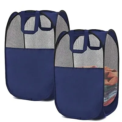 2 Pack Foldable Mesh Laundry Baskets Pop-Up Dirty Clothes Storage With Handles • $15.25