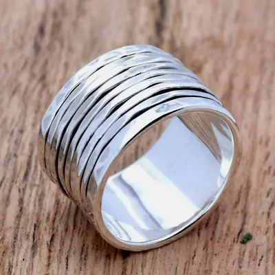 925 Sterling Silver Solid Spinner Anxity Thumb Meditation Handmade Ring All Size • $12.34
