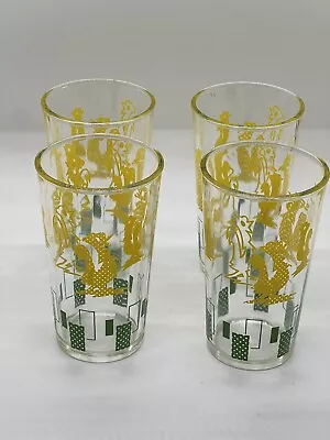 Vintage Set Of 4 Hazel Atlas Rooster Jelly Glasses • $35