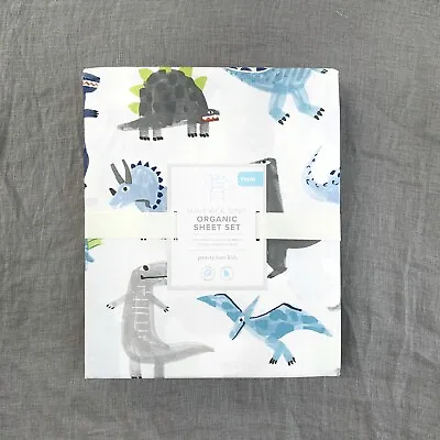 Pottery Barn Kids Organic Maverick Dino Sheet Set Twin Blue Grey White • $89