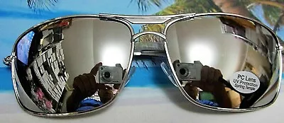  Mens Large Silver Mirror Retro Pilot Rectangular Aviator Sunglasses • $12.95