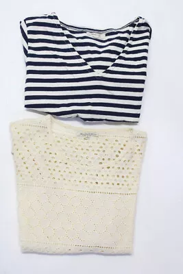 Broadway & Broome Madewell Womens Lace Striped Top Blue Beige Size XS M Lot 2 • $2.99