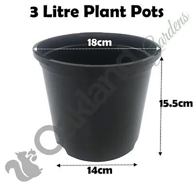 3 Litre Black Plant Pots Plastic Round Flower Pot L LT High Quality Moulded • £8.15