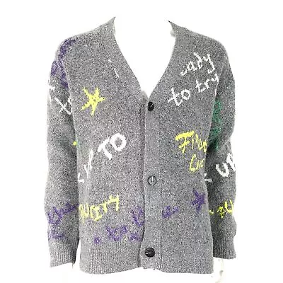 Zara Men's Thick Knit Cardigan With Lettering Gray Oversized Sz S/M • $33.99