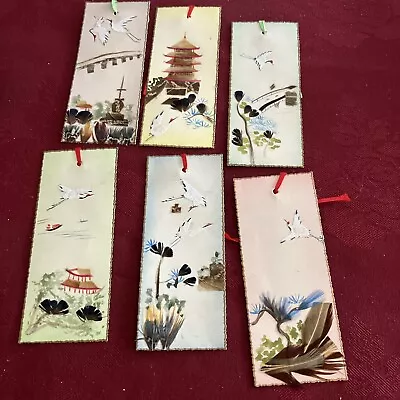 VTG Japanese Bookmarks Hand Painted  Real Feathers-lot Of 6 • $6.99