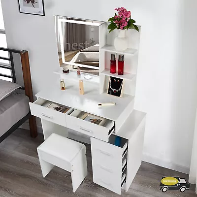 NEW Vanity Makeup Dressing Table Set With Smart LED Mirror & Shelves Stool Set • $173.85